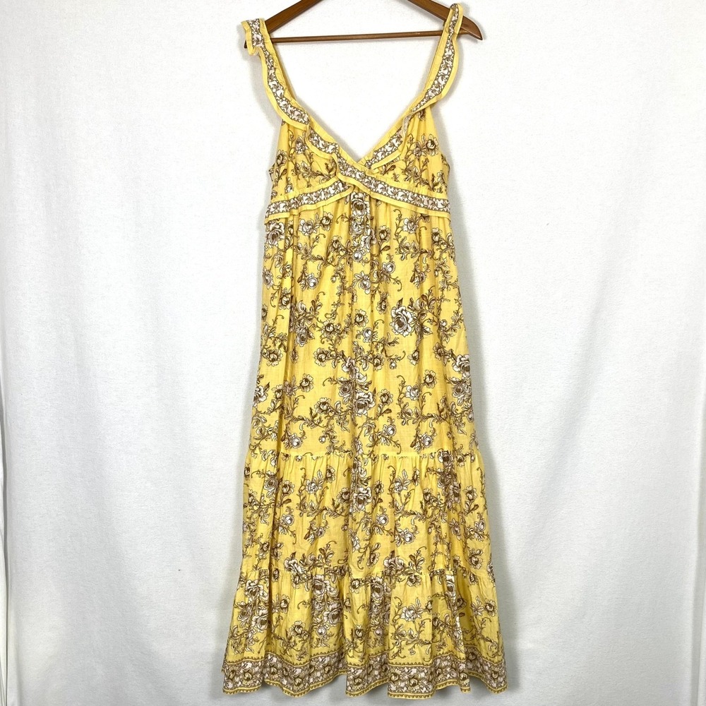 Anthropologie Max Studio $198 Medium Maxi Dress Butter Yellow Cottage Coquette M - Picture 2 of 8